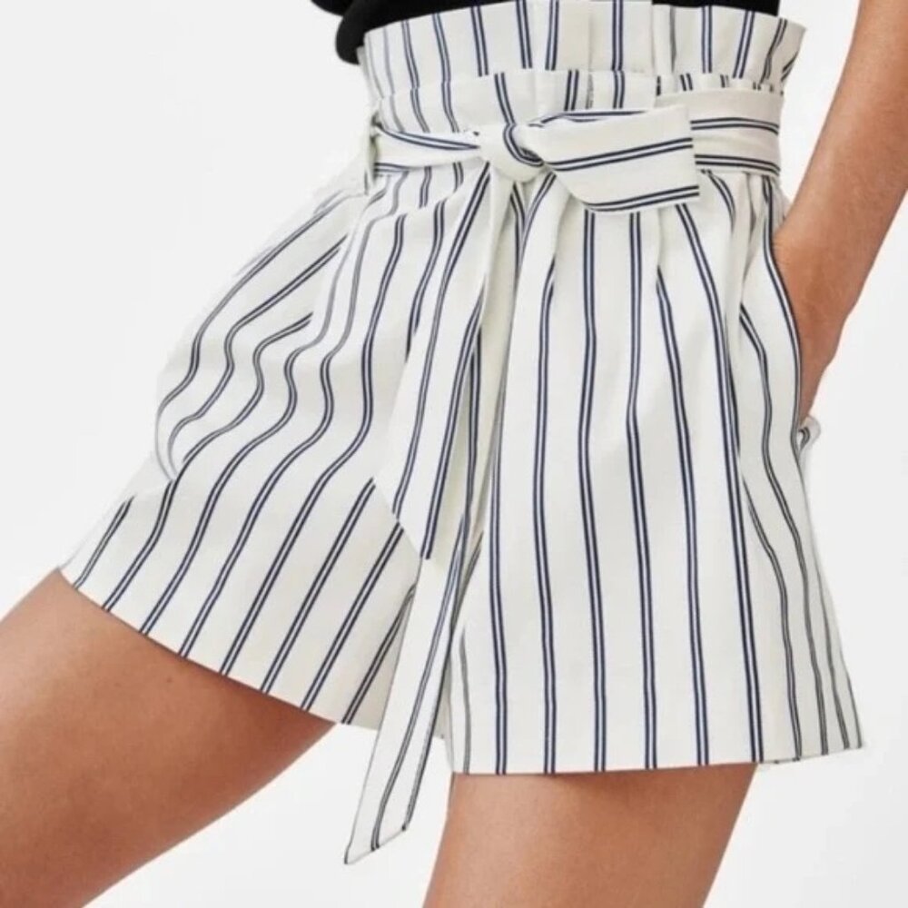 Zara Striped High Waisted Paperbag Shorts